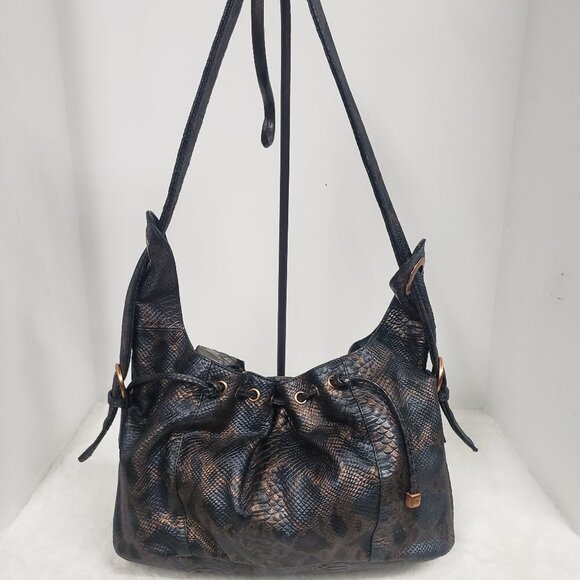 Charlie Lapson Slate Blue & Copper Snakeskin Print Shoulder Bag - Picture 1 of 16